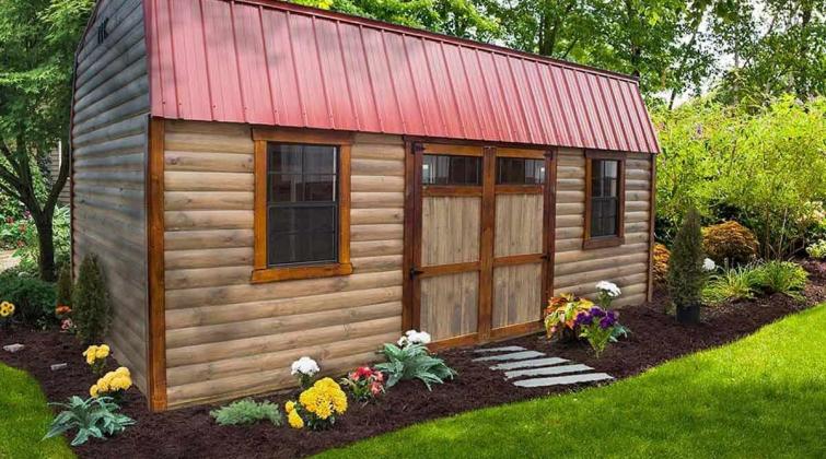 High Barn w/ Smoke stain color Half log siding